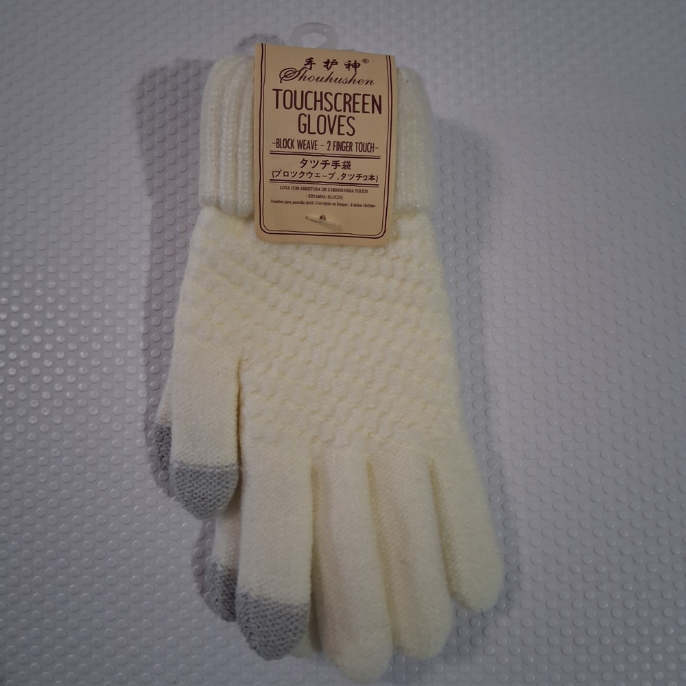 Cream and Gray Touchscreen Gloves